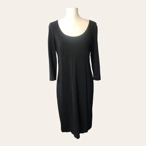 Talbots Womens‎ Dress Size 8 Black Ponte Knit Scoop Neck Midi Career Wear Sheath